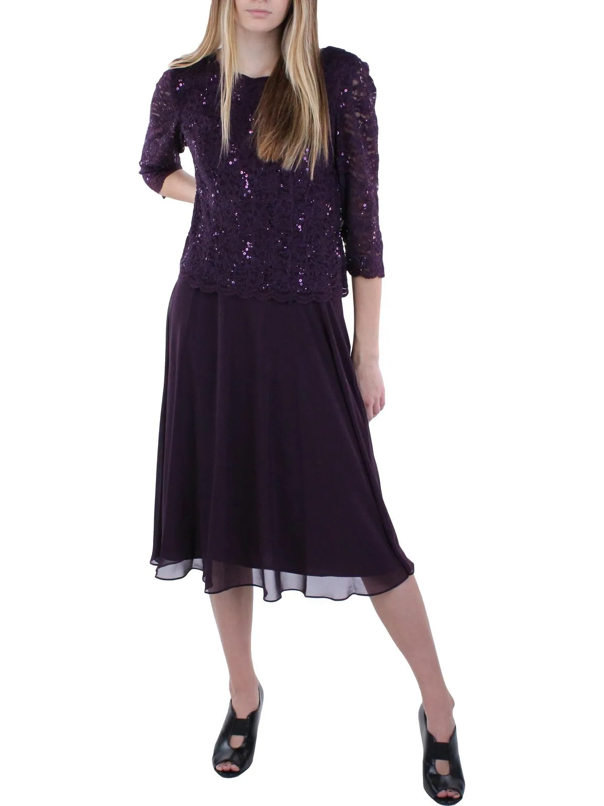 Womens Lace Sequined Cocktail Dress