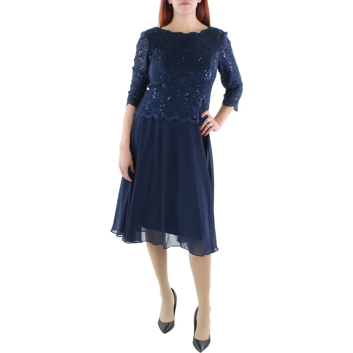 Womens Lace Sequined Cocktail Dress