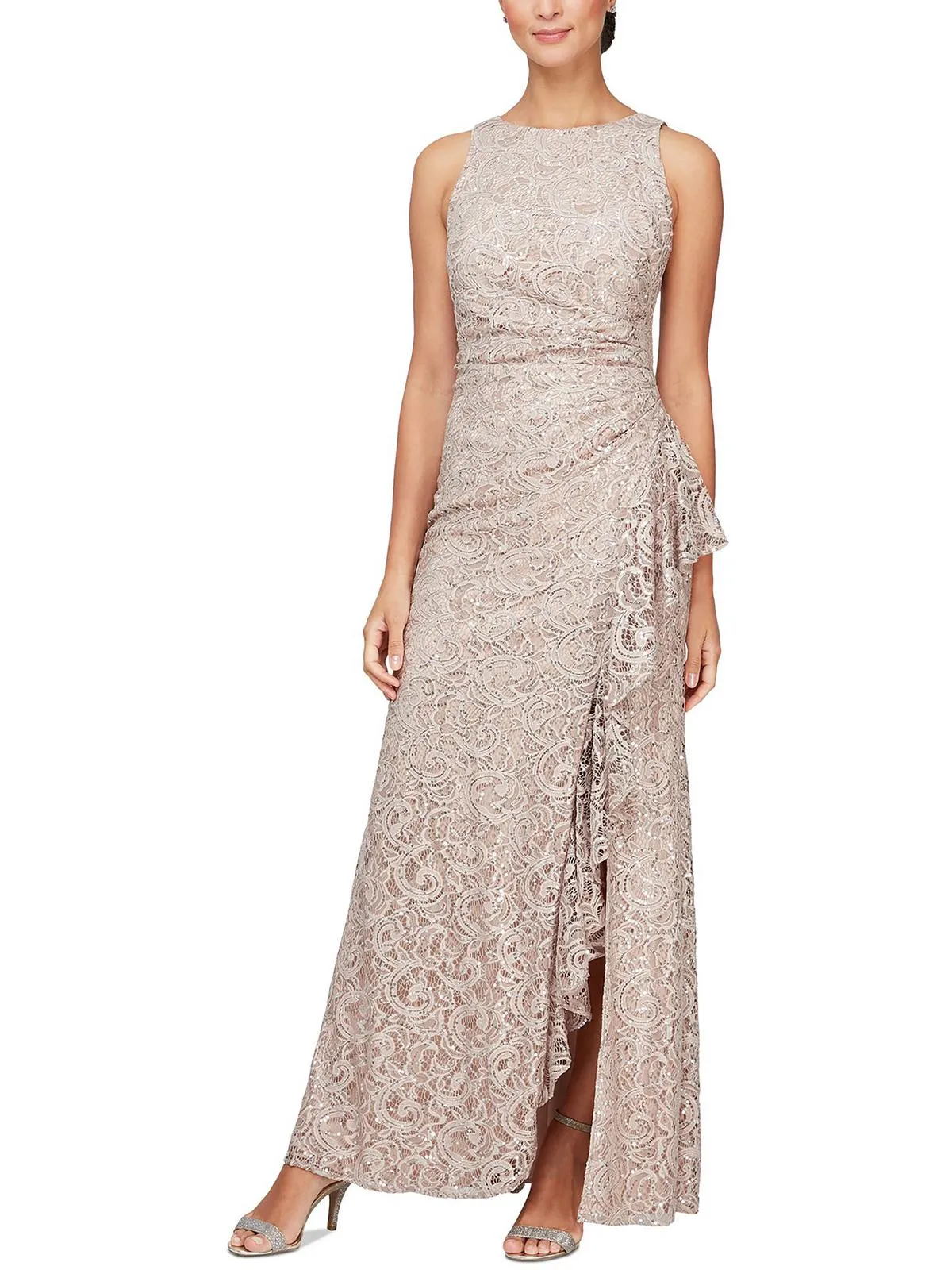 Womens Lace Sleeveless Evening Dress