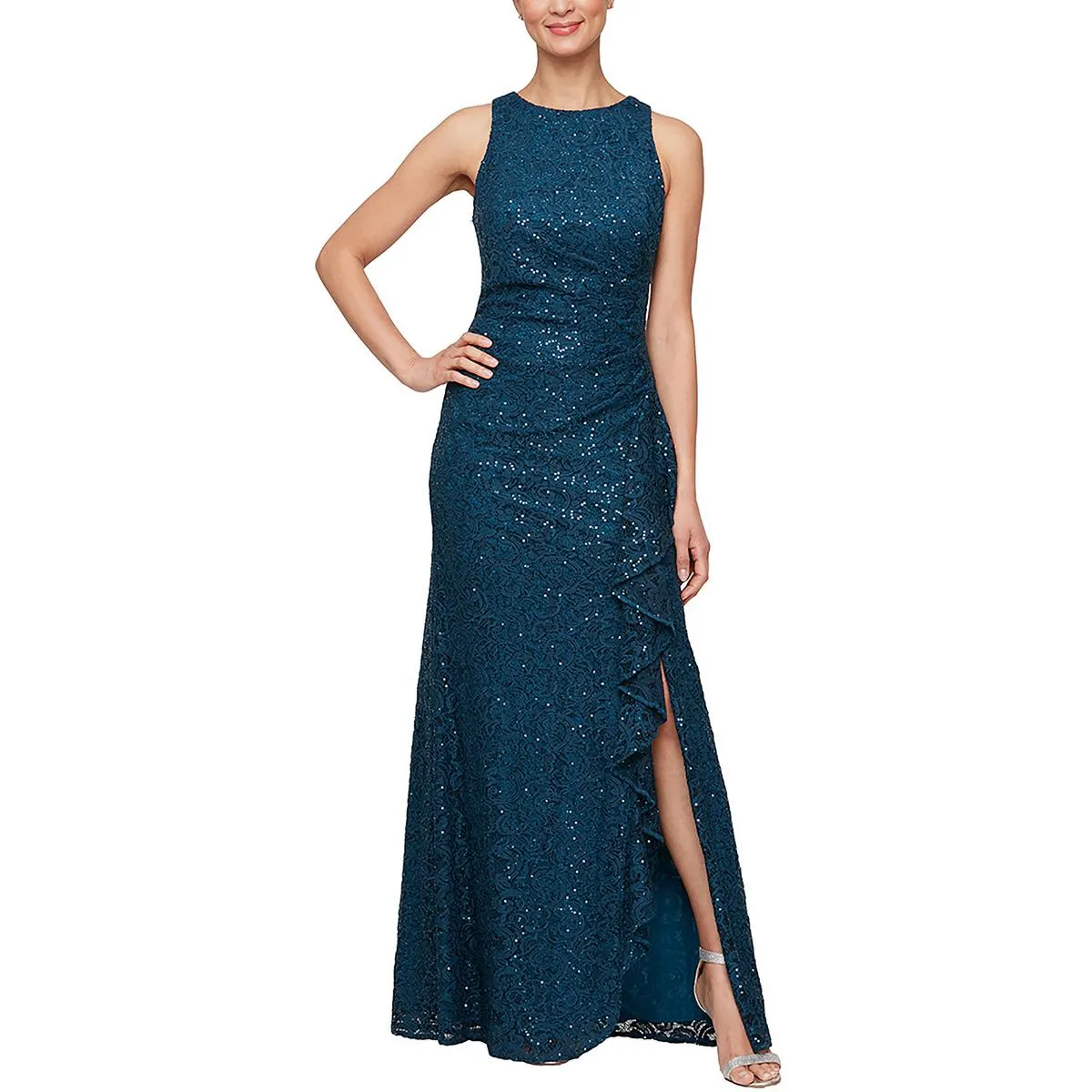 Womens Lace Sleeveless Evening Dress