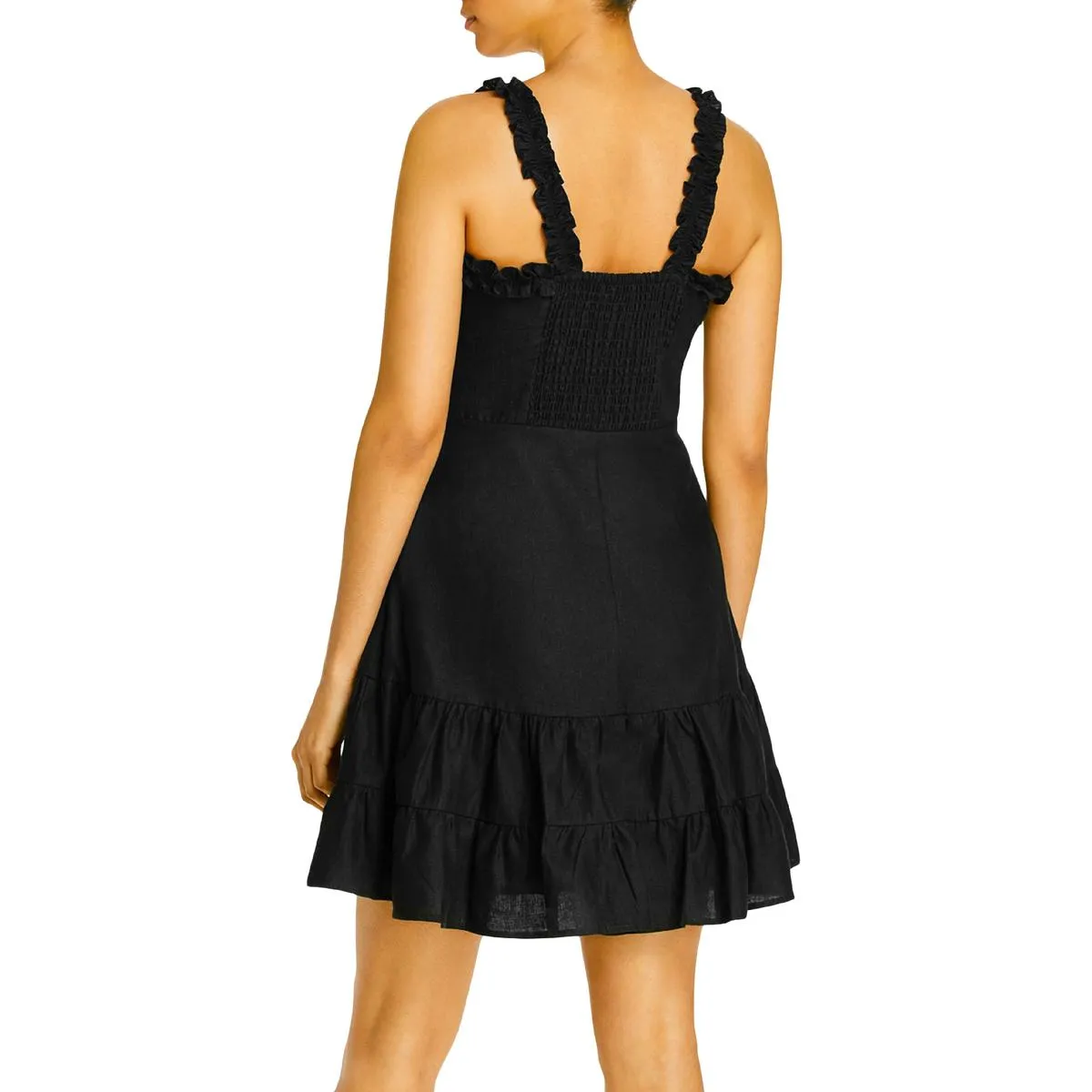 Womens Linen Blend Ruched Sundress