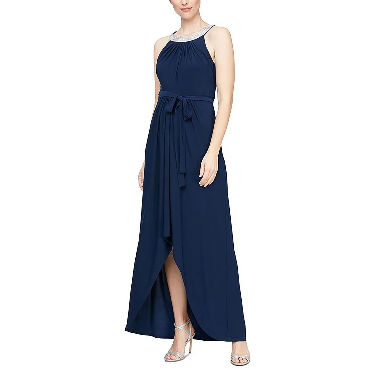 Womens Matte Jersey Rhinestone Halter Dress