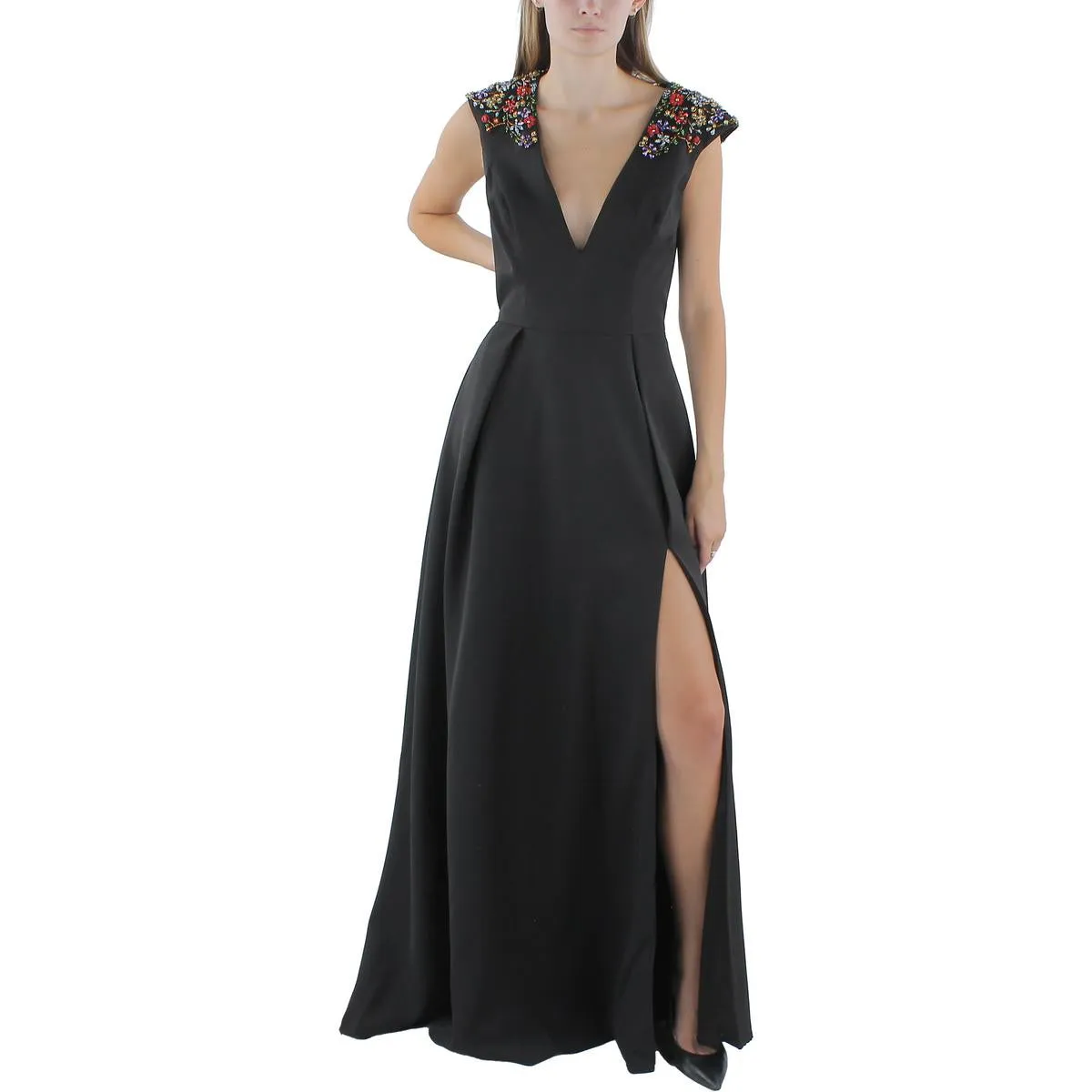 Womens Maxi Deep V-Neck Evening Dress