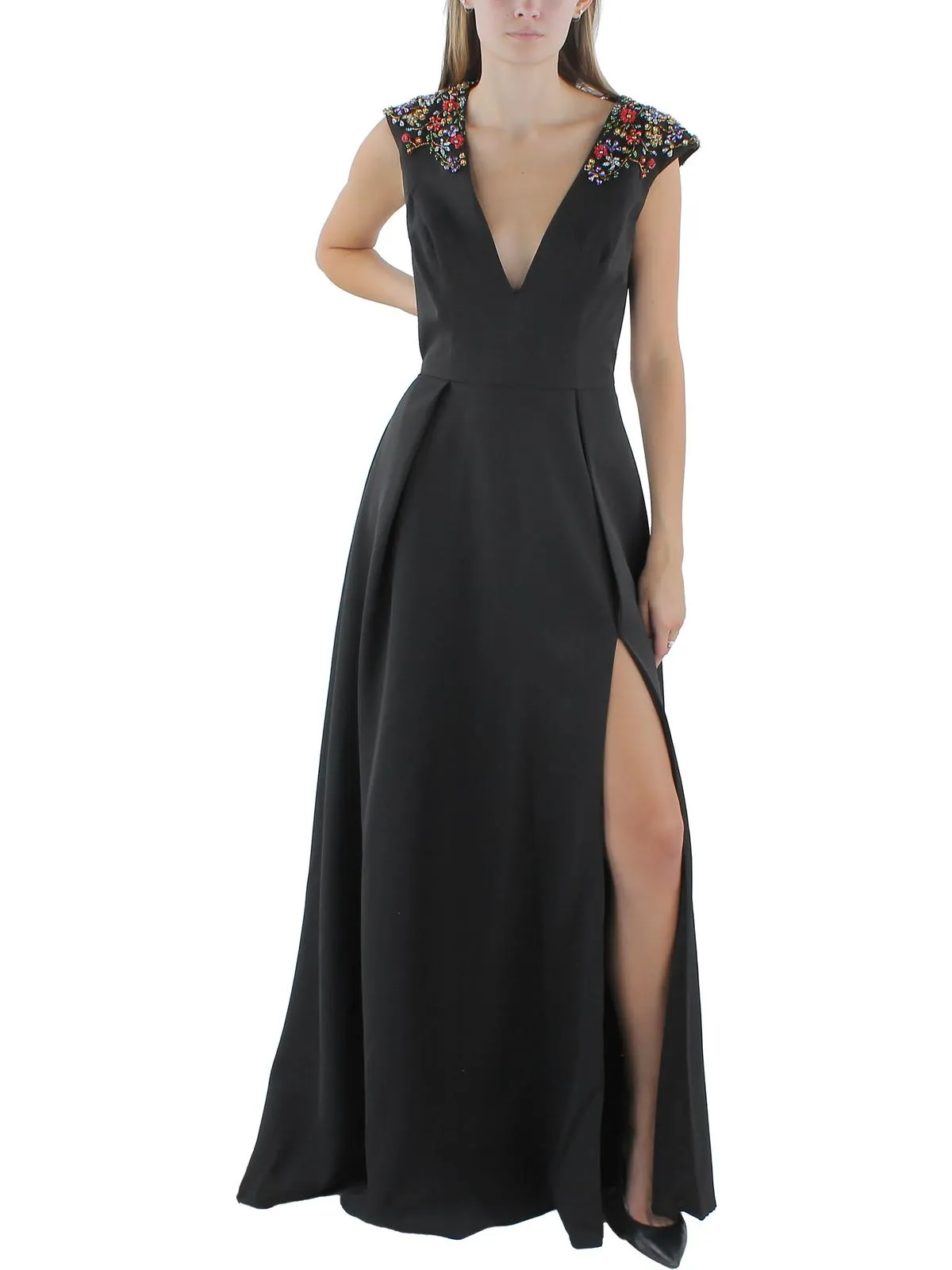 Womens Maxi Deep V-Neck Evening Dress