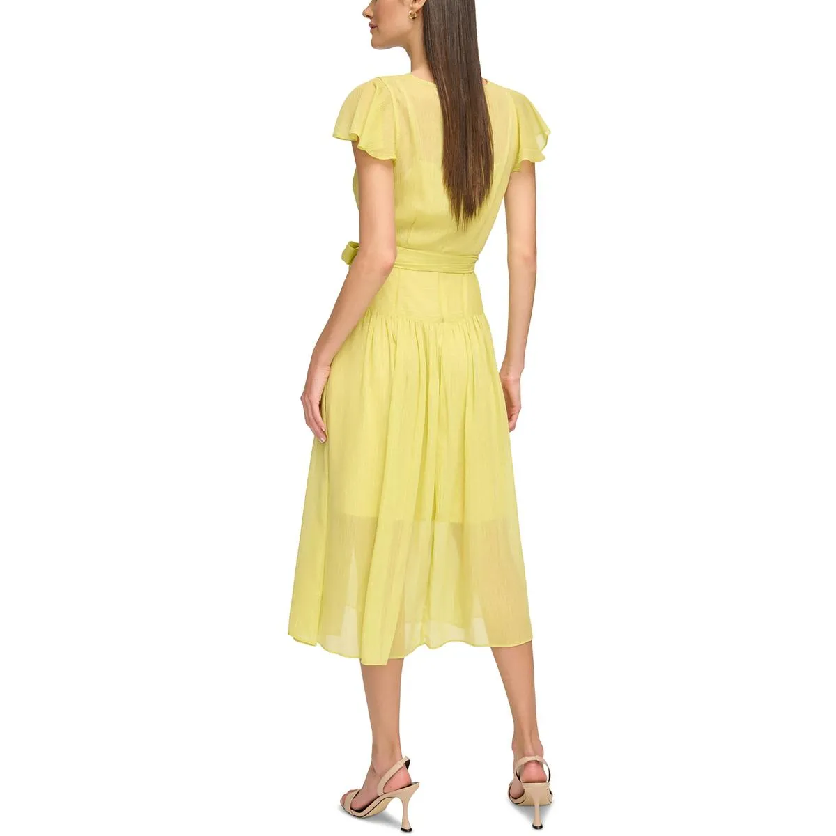 Womens Metallic Chiffon Wrap Dress