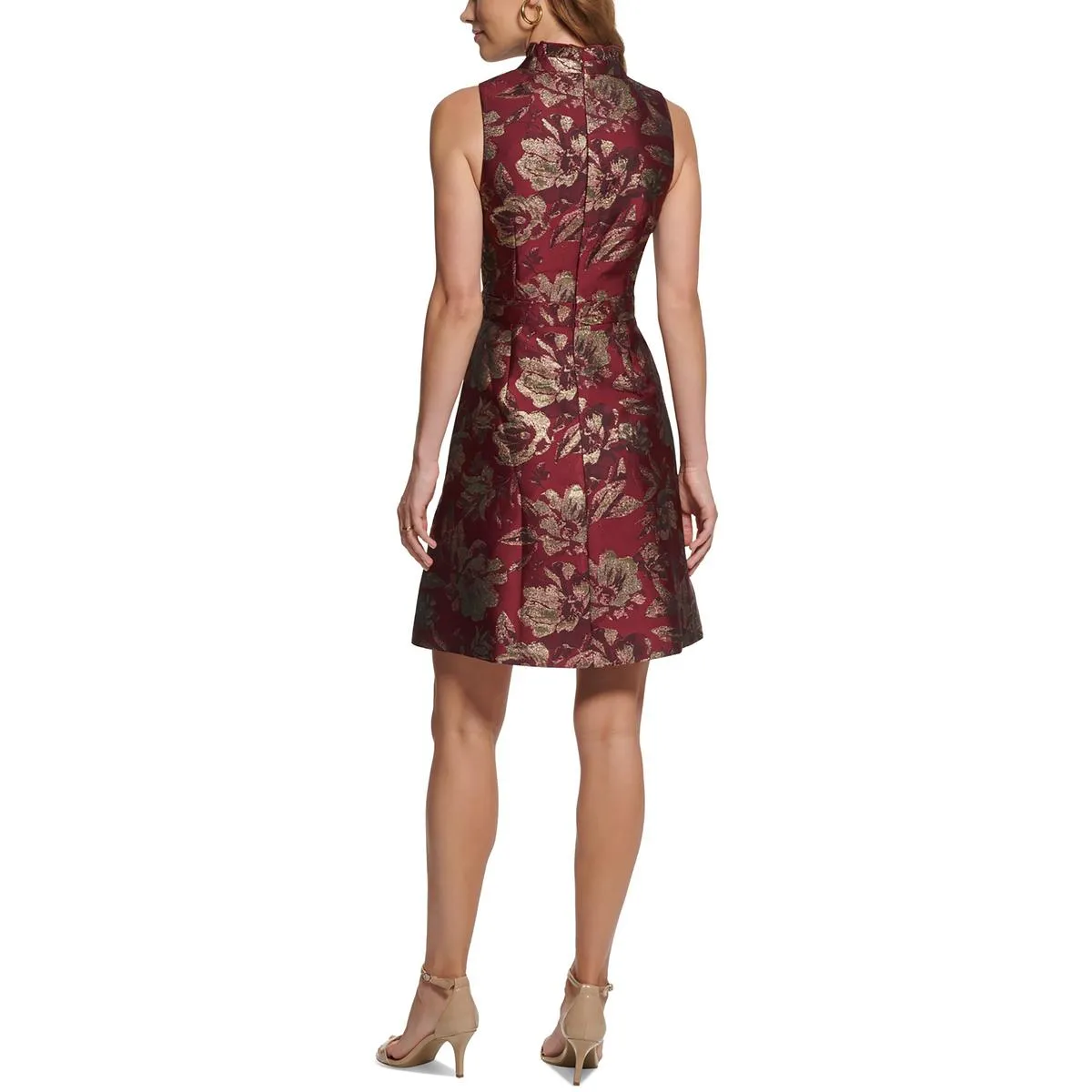Womens Metallic Floral Fit & Flare Dress
