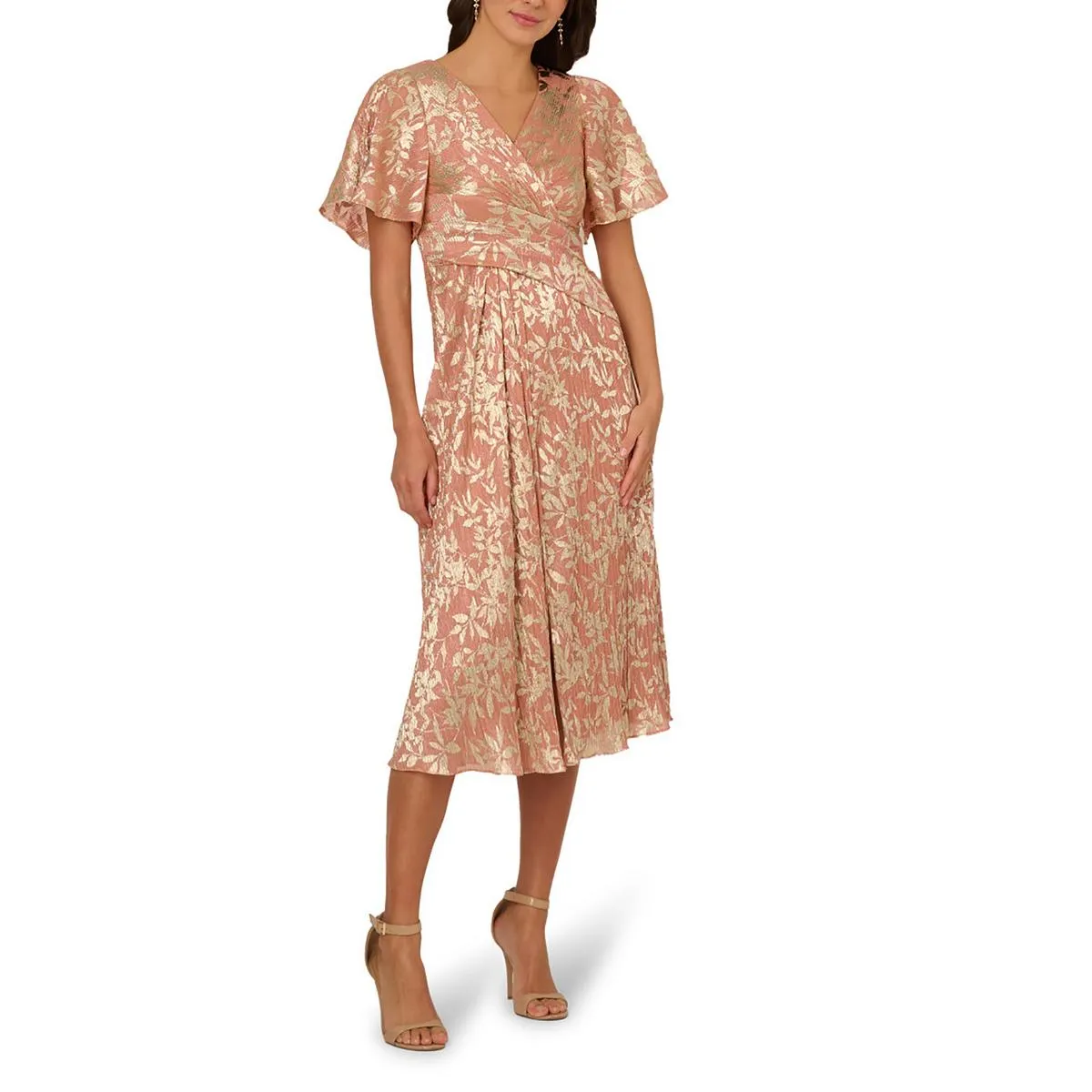 Womens Metallic Manmade Midi Dress