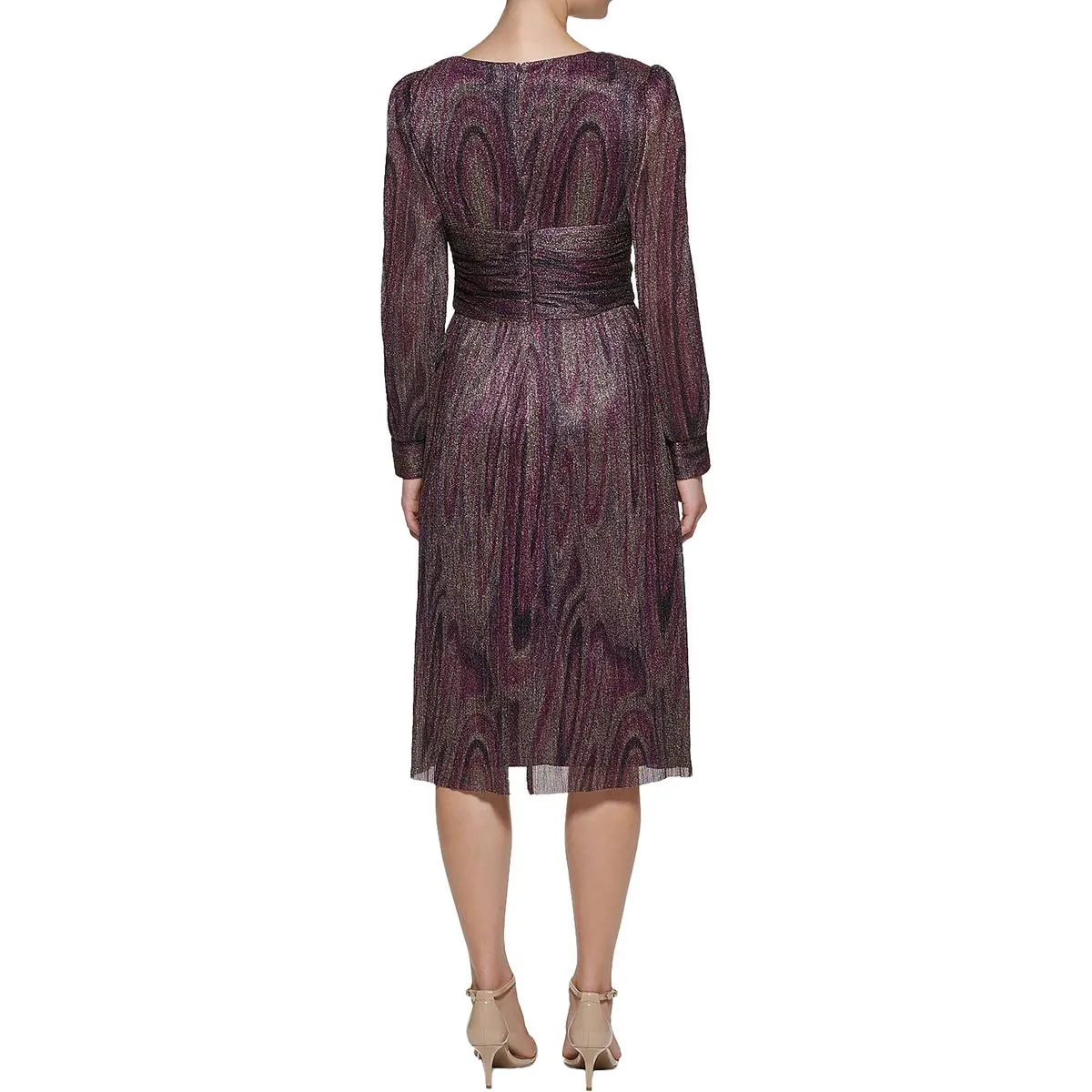 Womens Metallic Ruched Cocktail and Party Dress