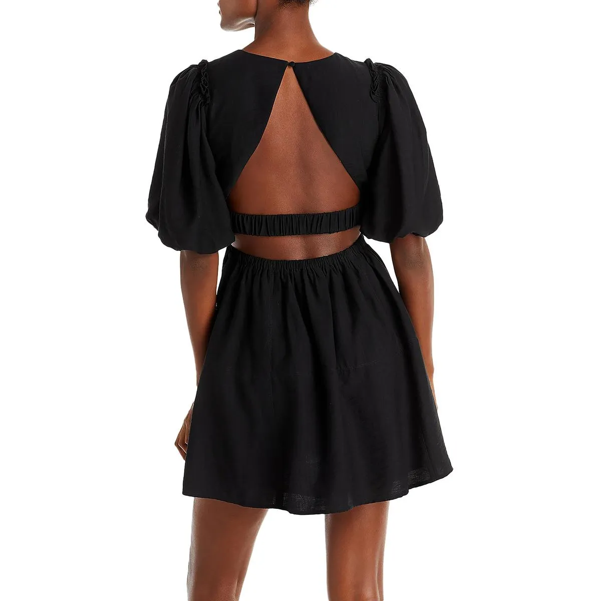 Womens Open Back Pleated Neck Mini Dress