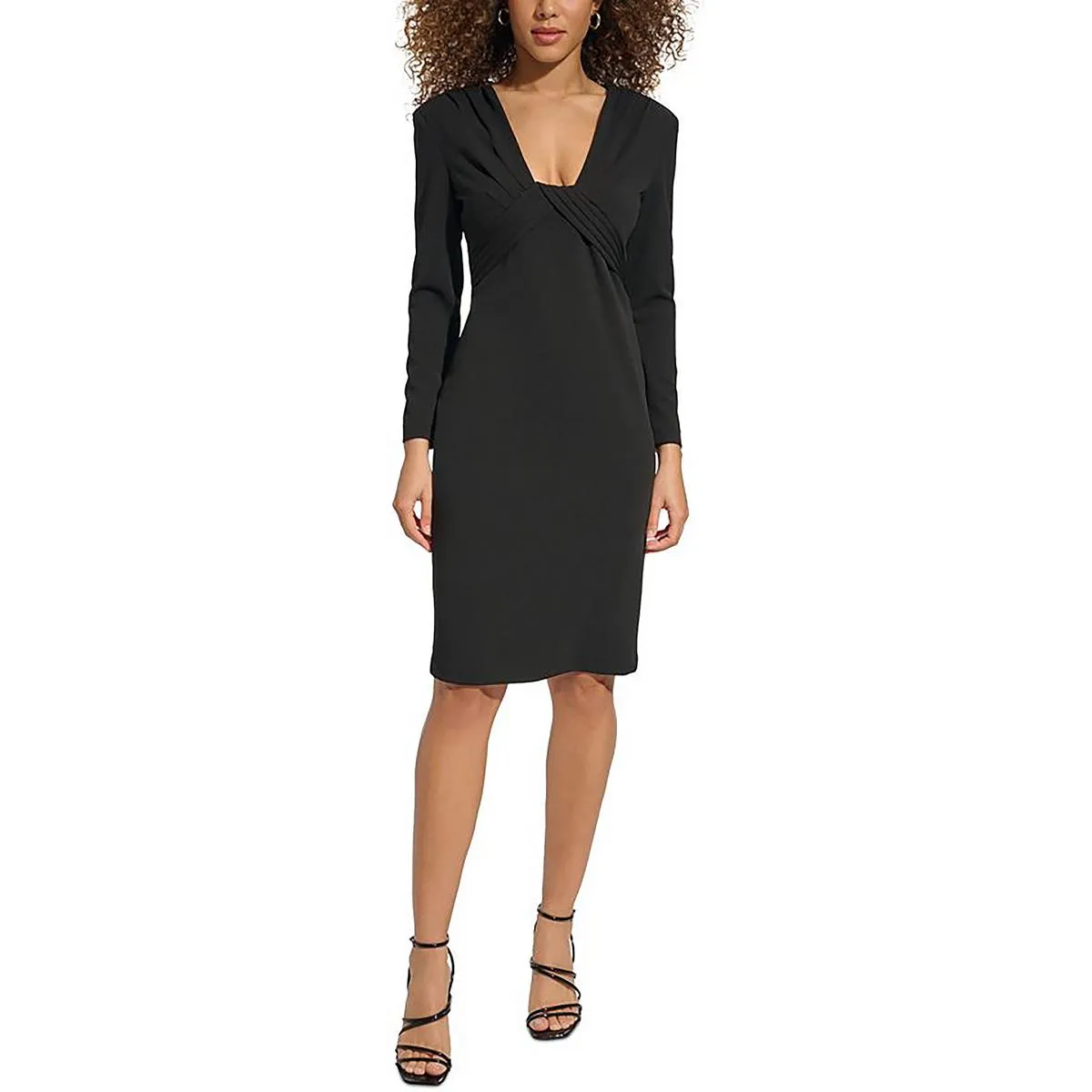 Womens Pleated Knee Length Sheath Dress