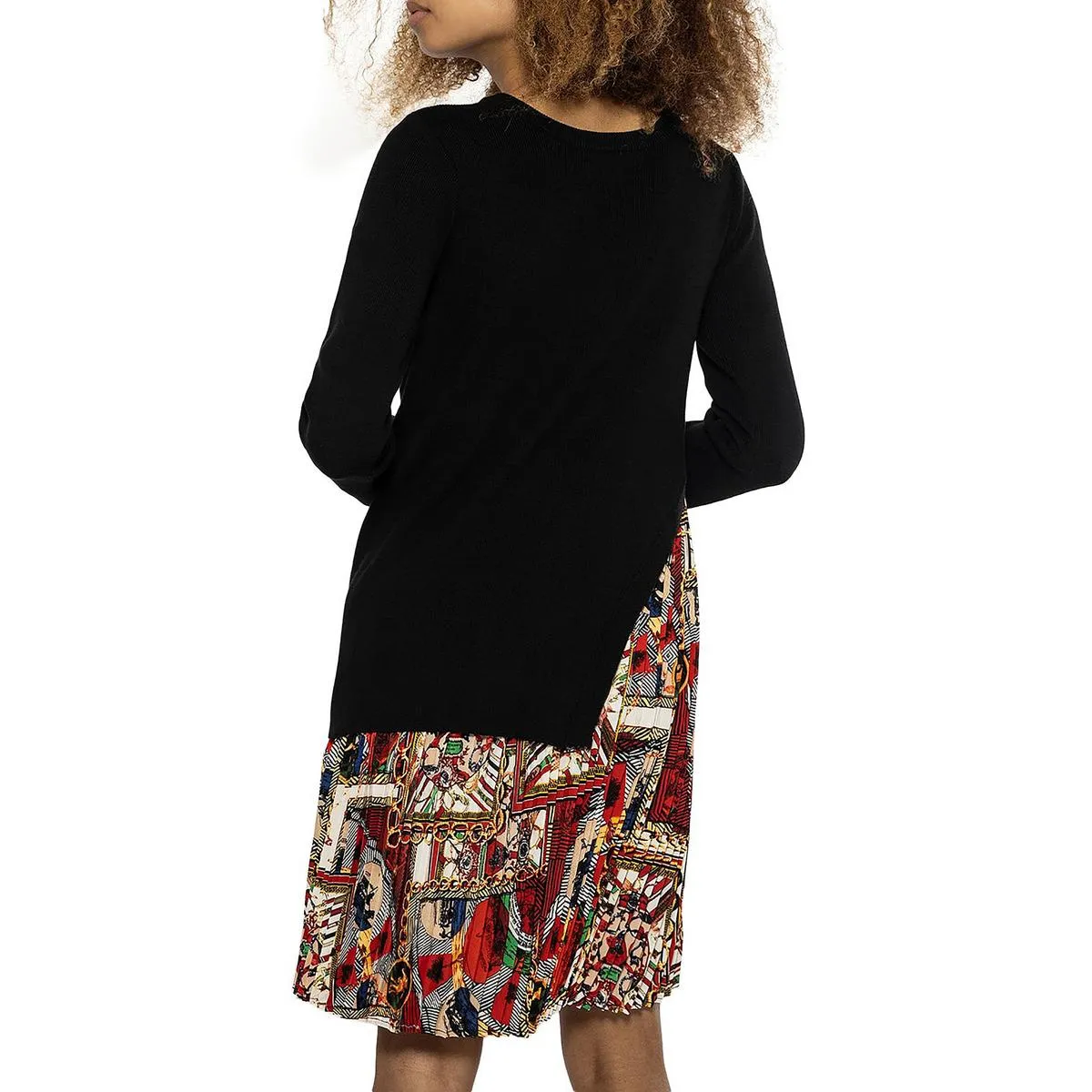 Womens Pleated Printed Shift Dress