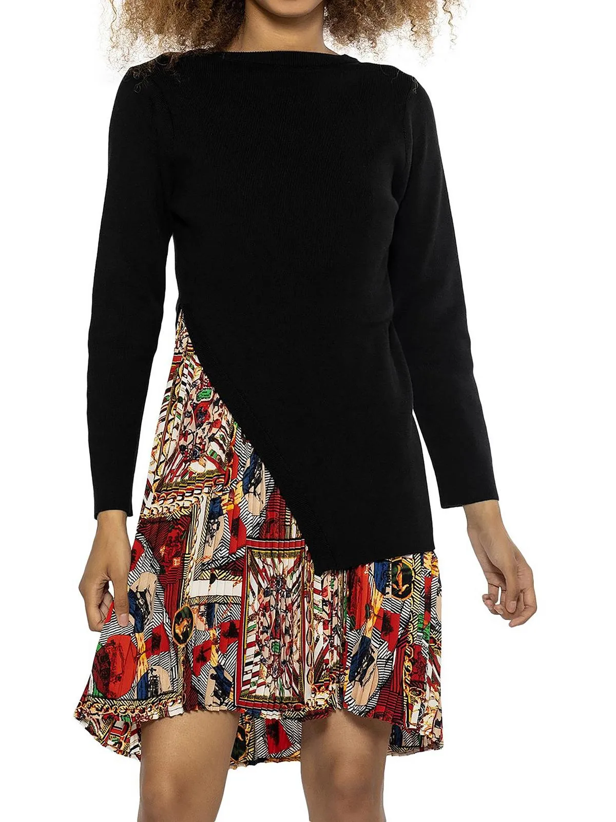 Womens Pleated Printed Shift Dress