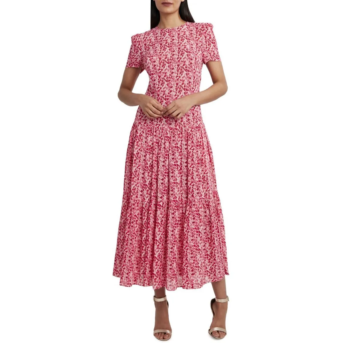 Womens Printed Drop Waist Midi Dress