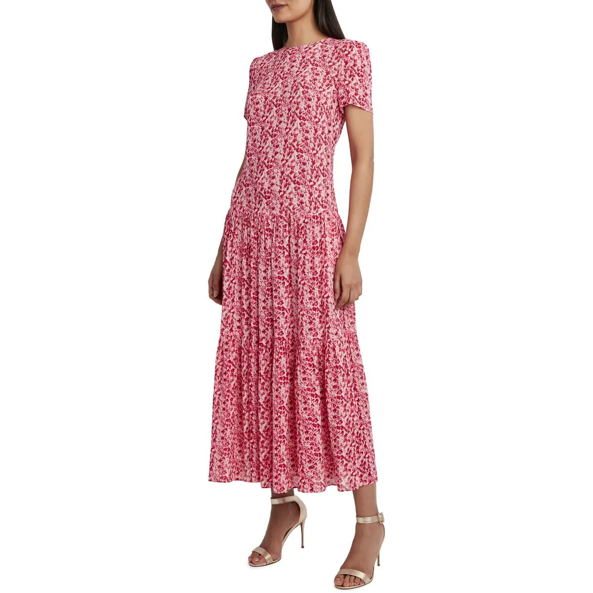 Womens Printed Drop Waist Midi Dress