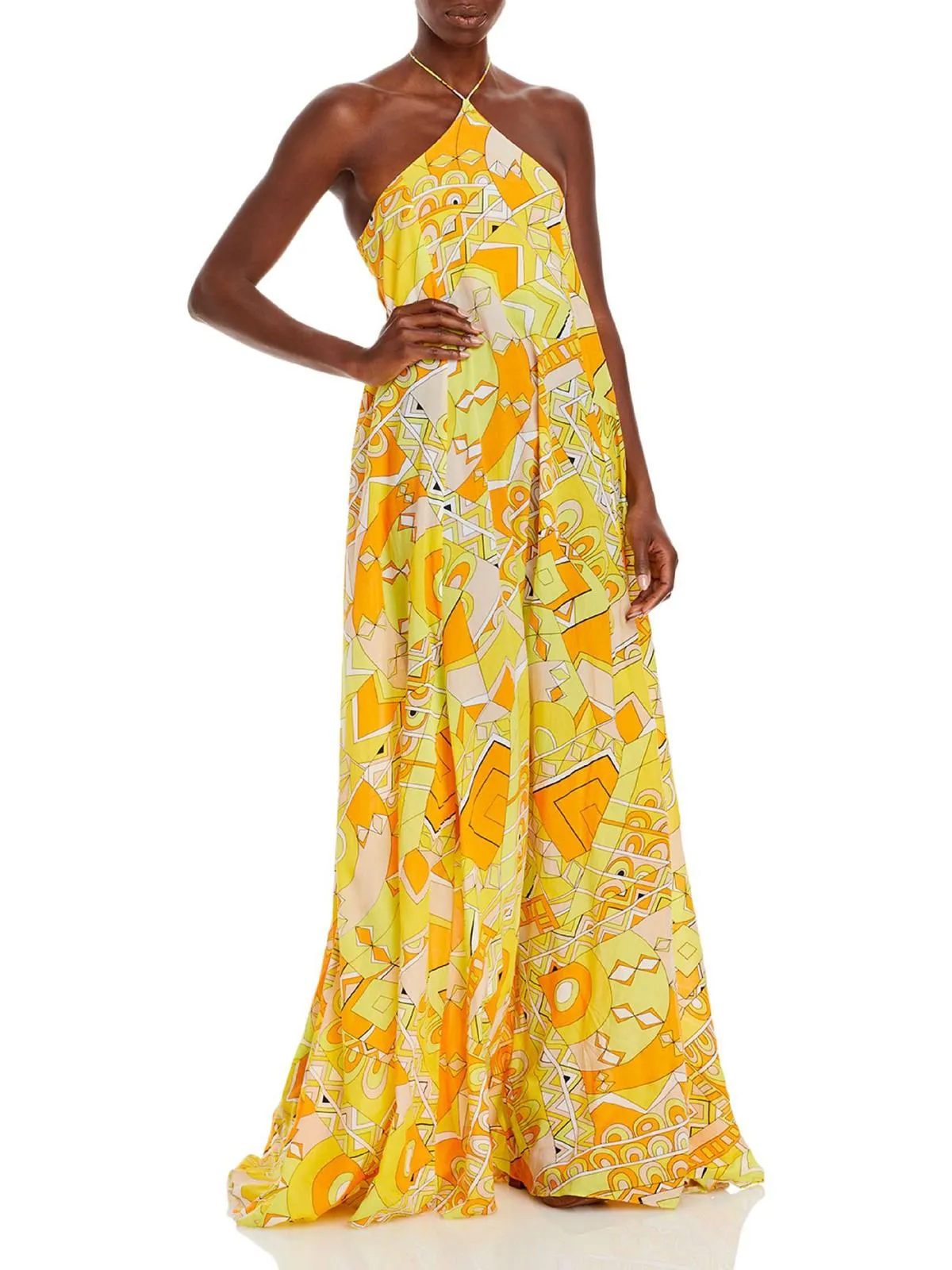 Womens Printed Ruched Halter Dress
