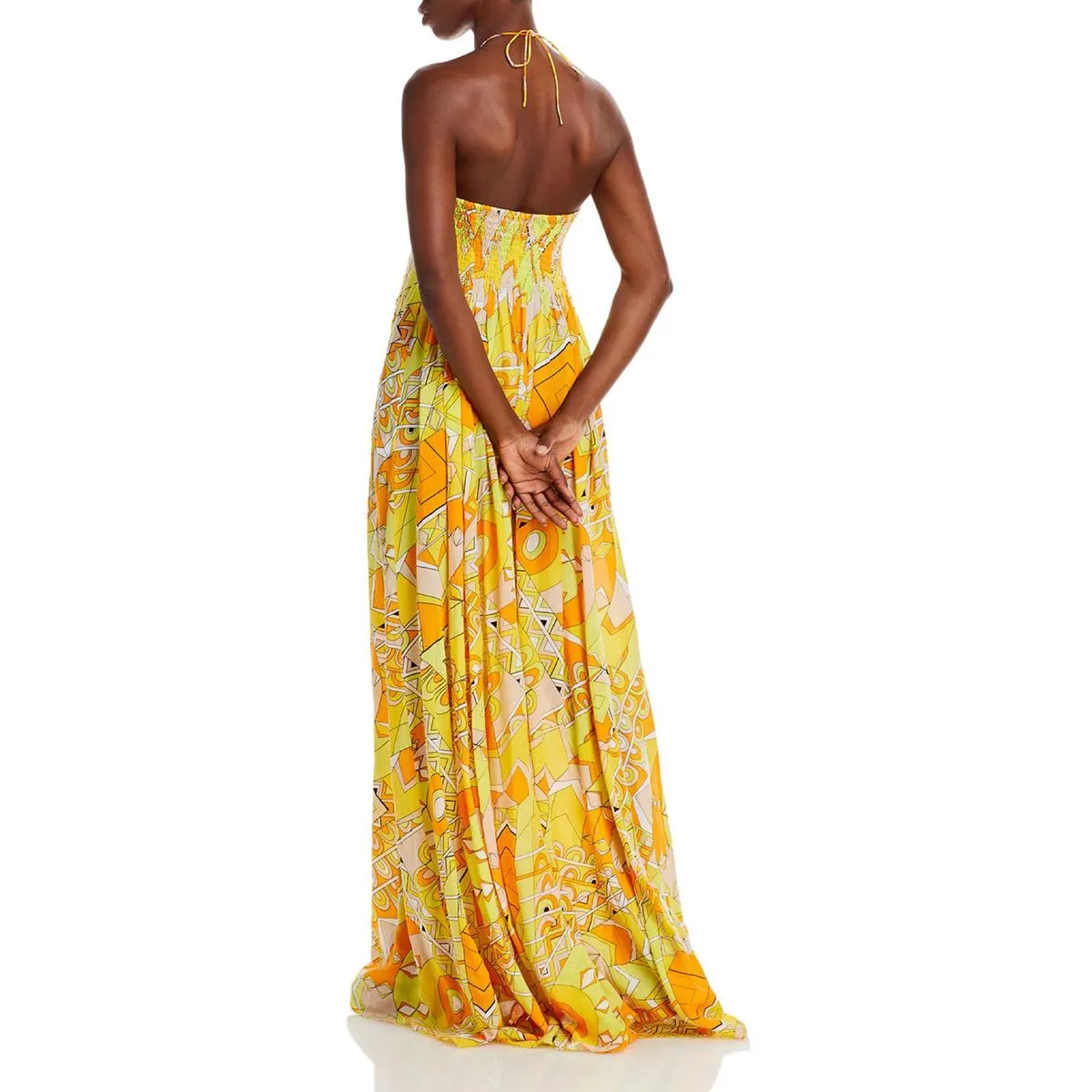 Womens Printed Ruched Halter Dress
