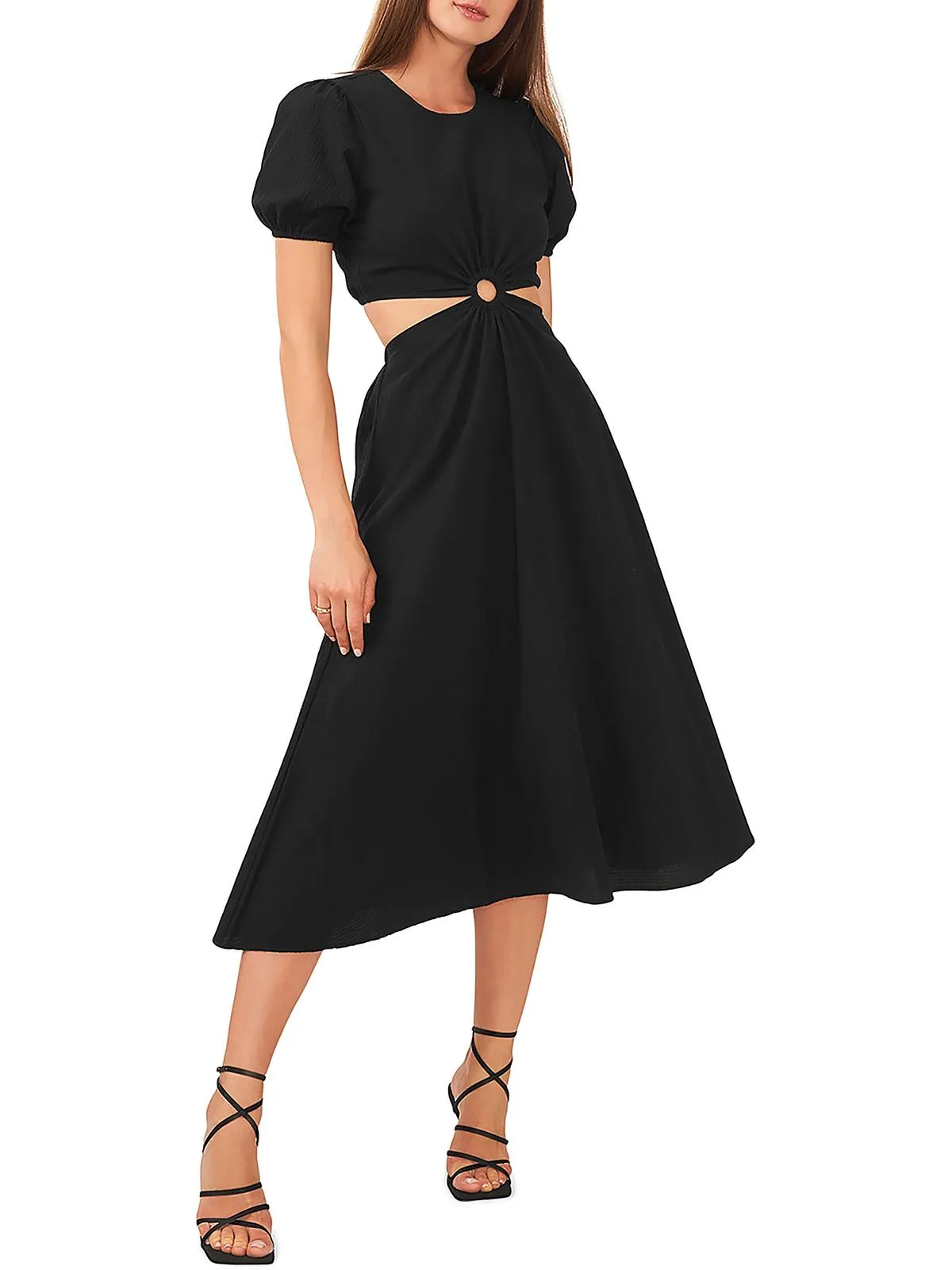 Womens Puff Sleeve Long Midi Dress
