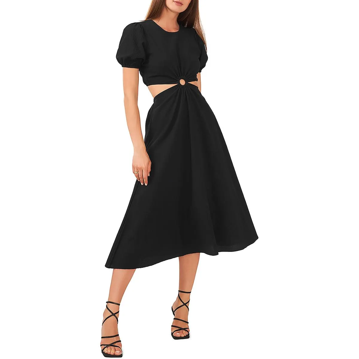Womens Puff Sleeve Long Midi Dress