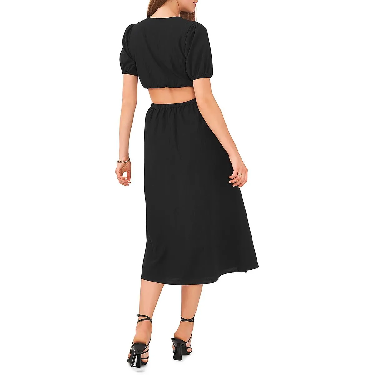 Womens Puff Sleeve Long Midi Dress