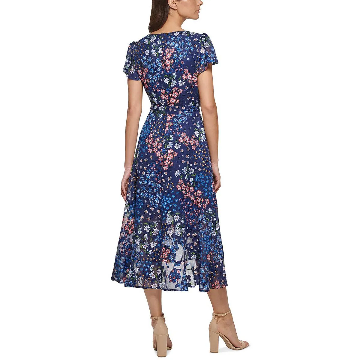 Womens Ruffled Hi-Low Midi Dress