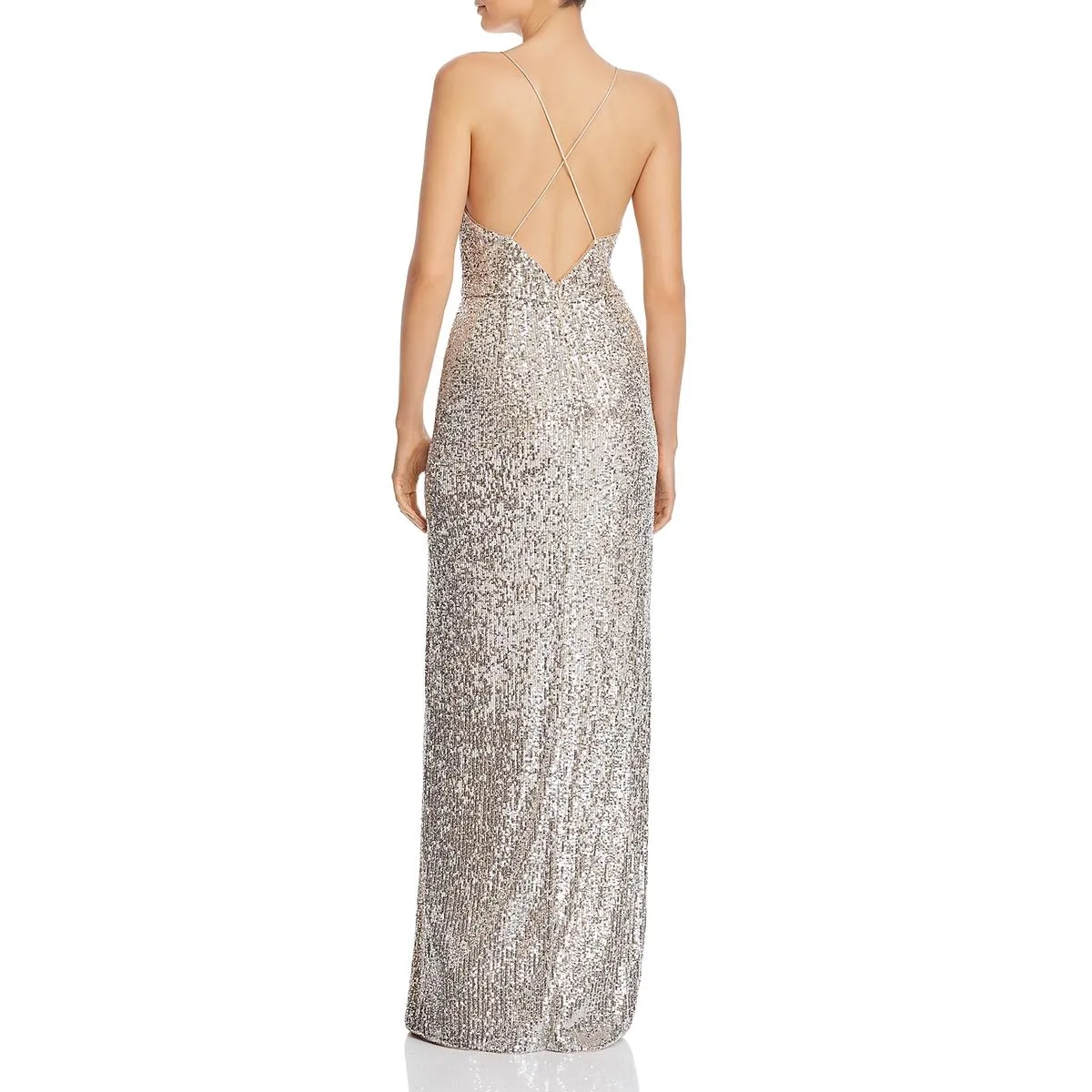 Womens Sequined Criss-Cross Back Evening Dress