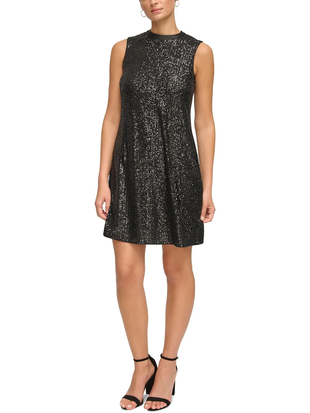 Womens Sequined Sleeveless Shift Dress