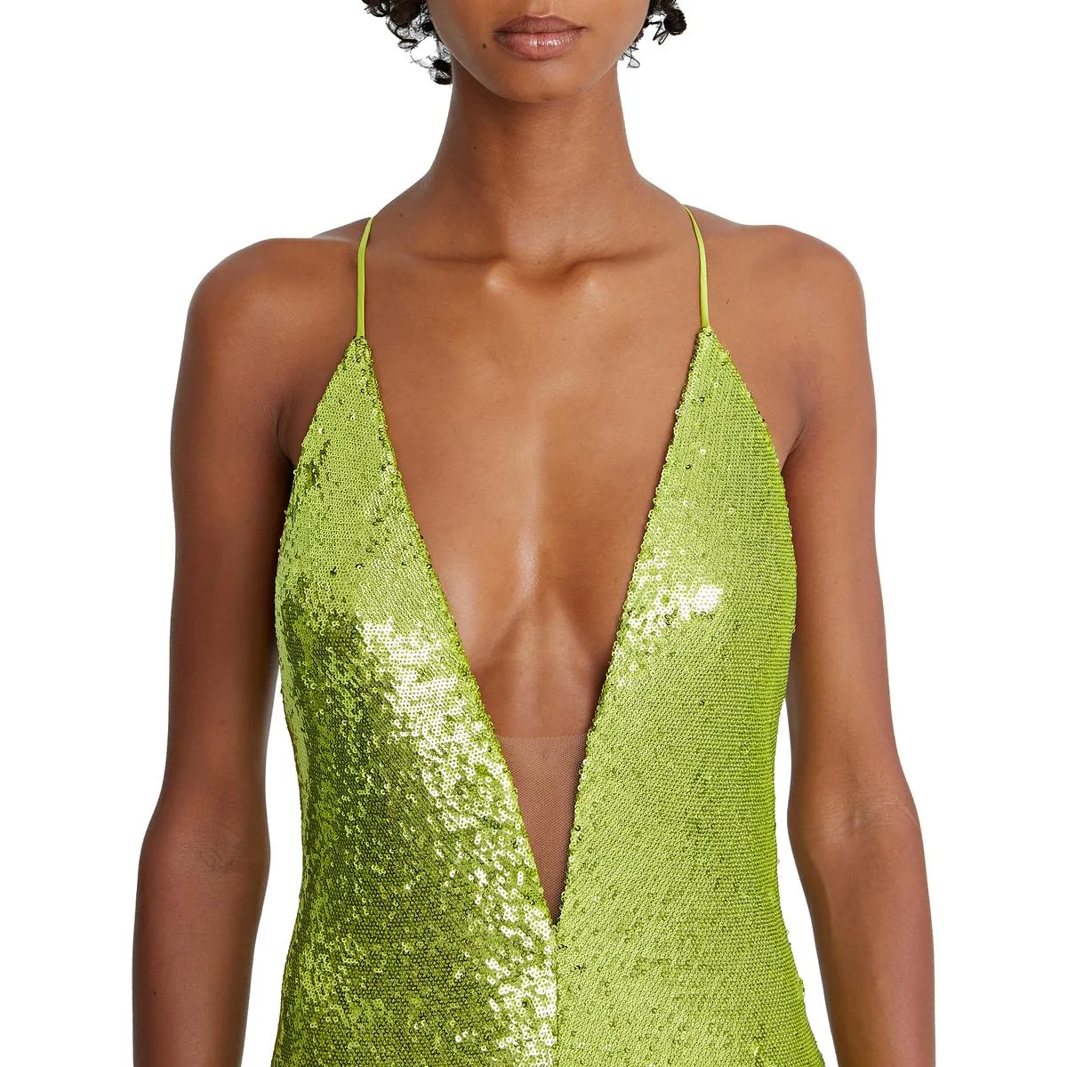 Womens Sequined V-Neck Evening Dress