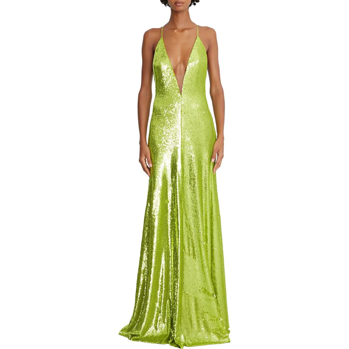 Womens Sequined V-Neck Evening Dress