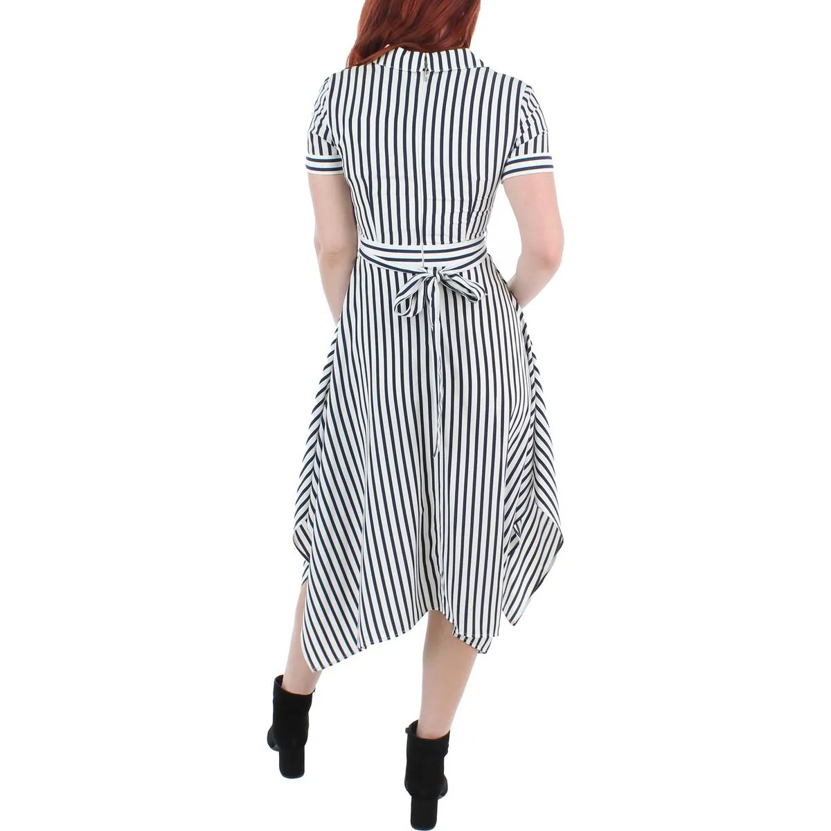 Womens Short Sleeve Midi Fit & Flare Dress