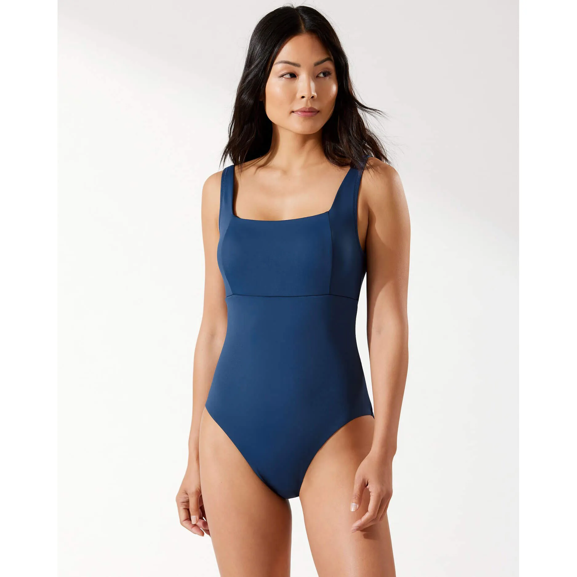 Damen Tommy Bahama Bademode Tommy Bahama Palmen Modern Über-die-Schulter Ausschnitt Quadratischer Hals Einteiler Badeanzug - Mitternachtsmeer