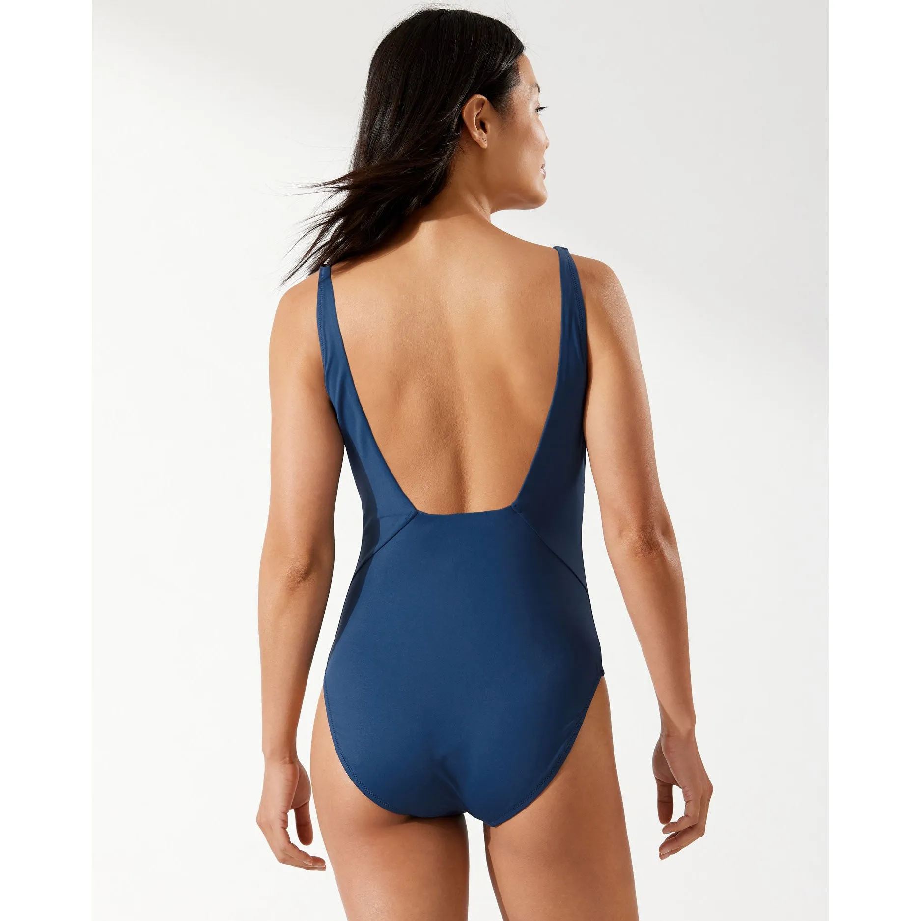 Damen Tommy Bahama Bademode Tommy Bahama Palmen Modern Über-die-Schulter Ausschnitt Quadratischer Hals Einteiler Badeanzug - Mitternachtsmeer