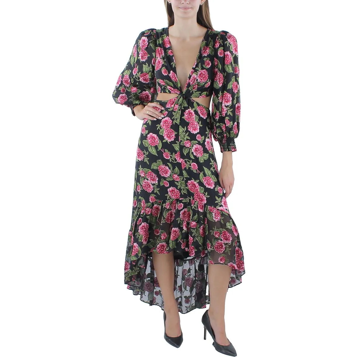 Womens Twist Front Floral Print Maxi Dress