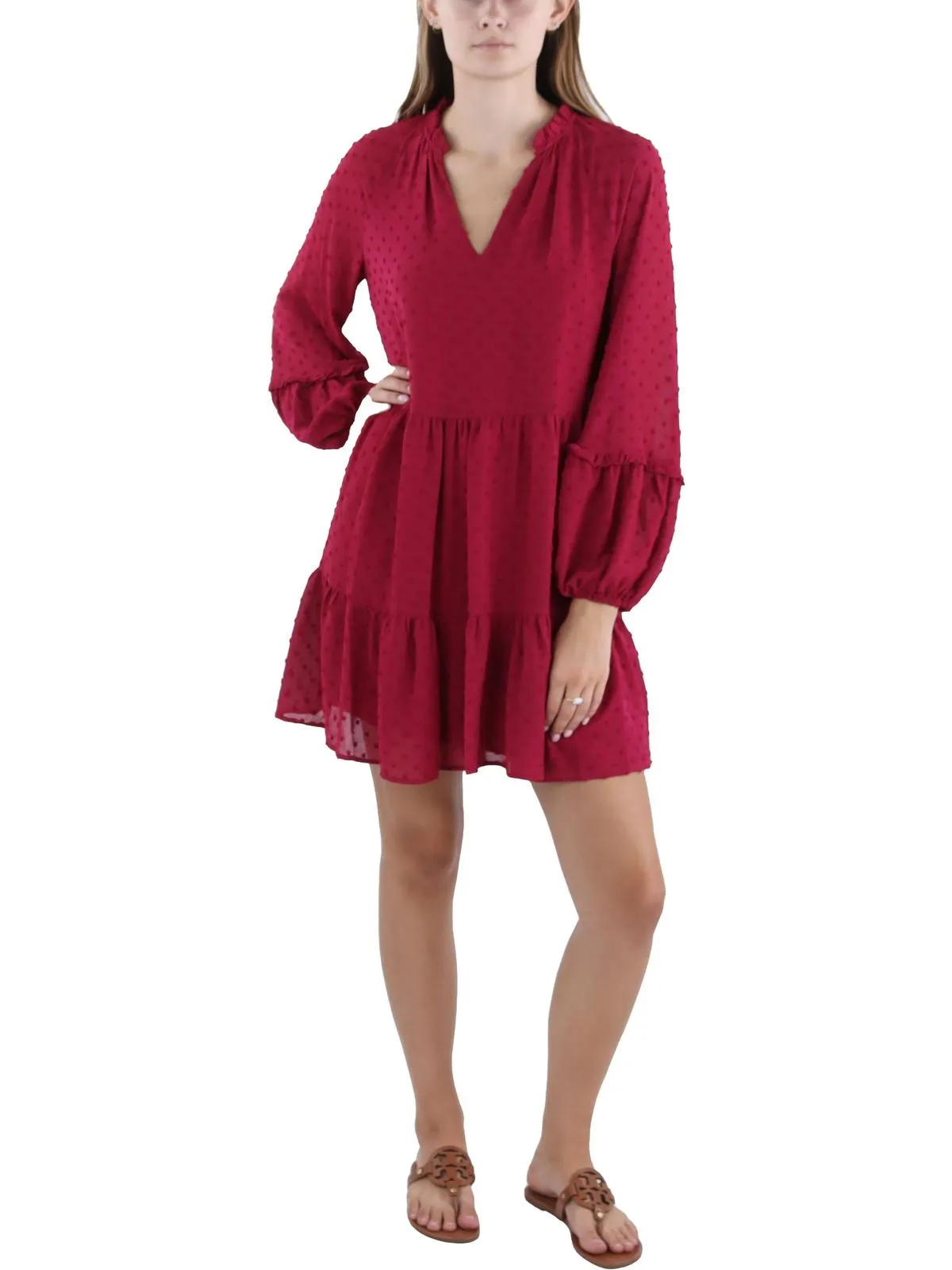 Womens V Neck Long Sleeve Mini Dress