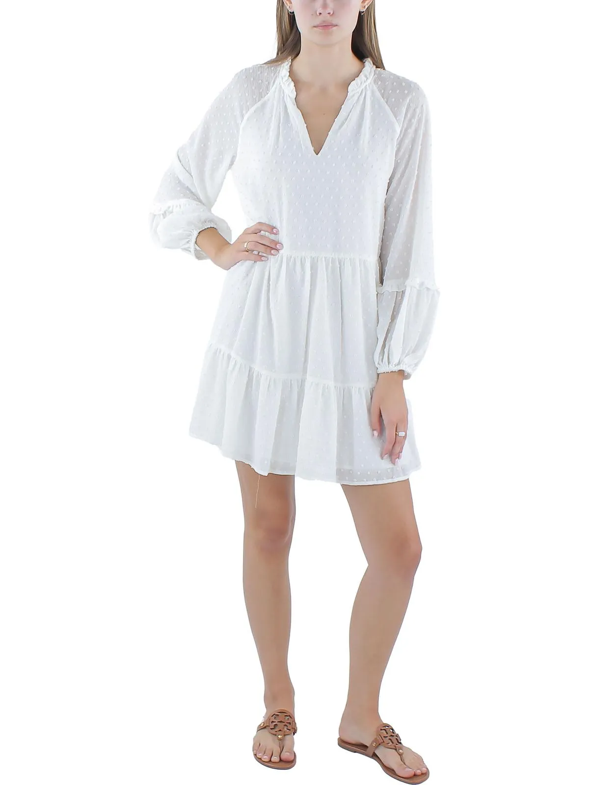 Womens V Neck Long Sleeve Mini Dress