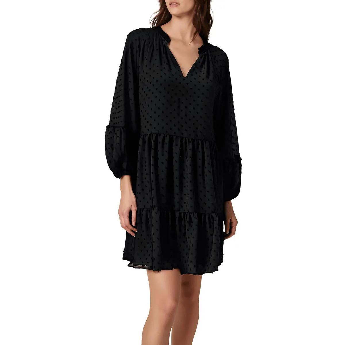 Womens V Neck Long Sleeve Mini Dress