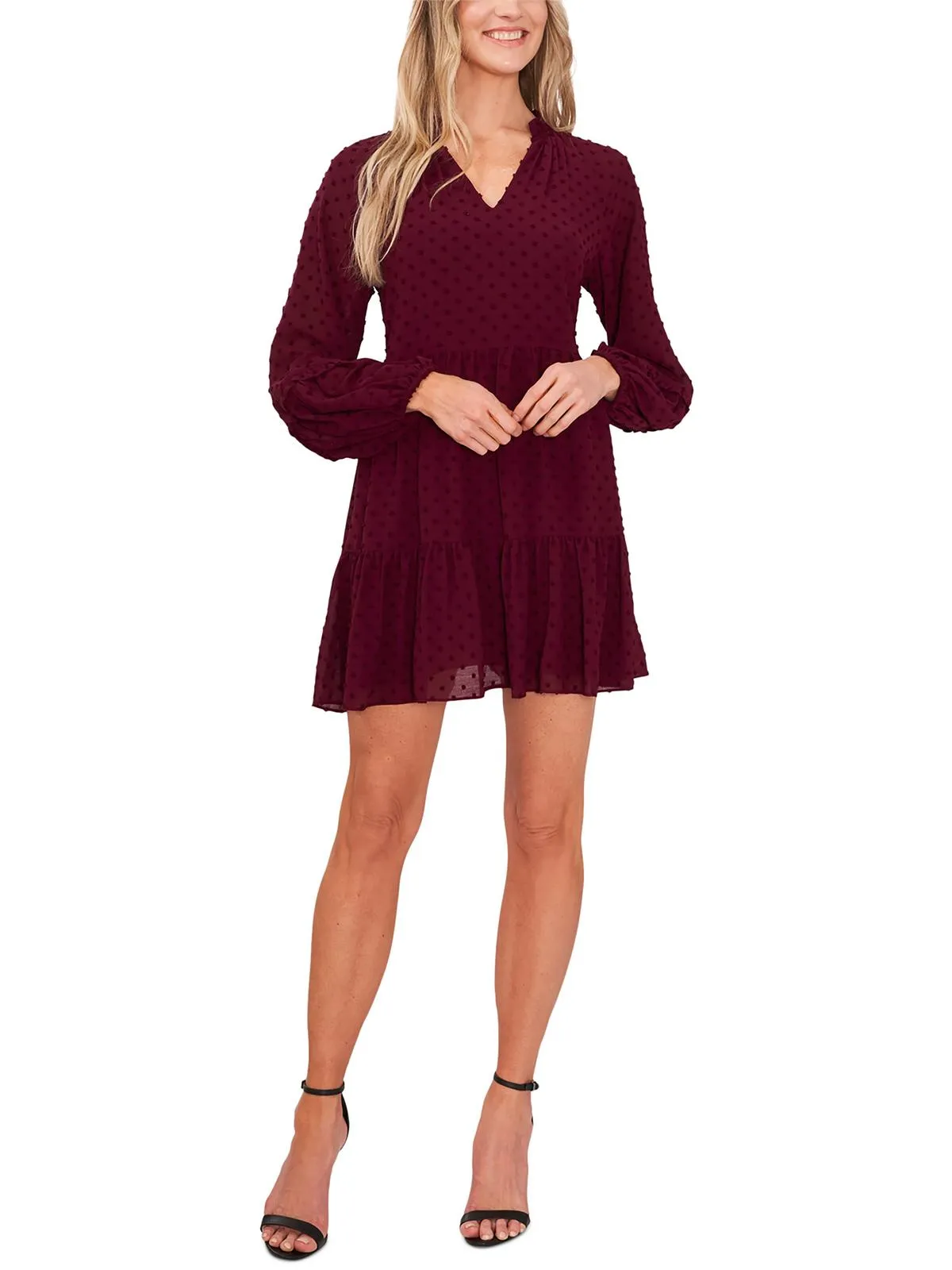 Womens V Neck Long Sleeve Mini Dress