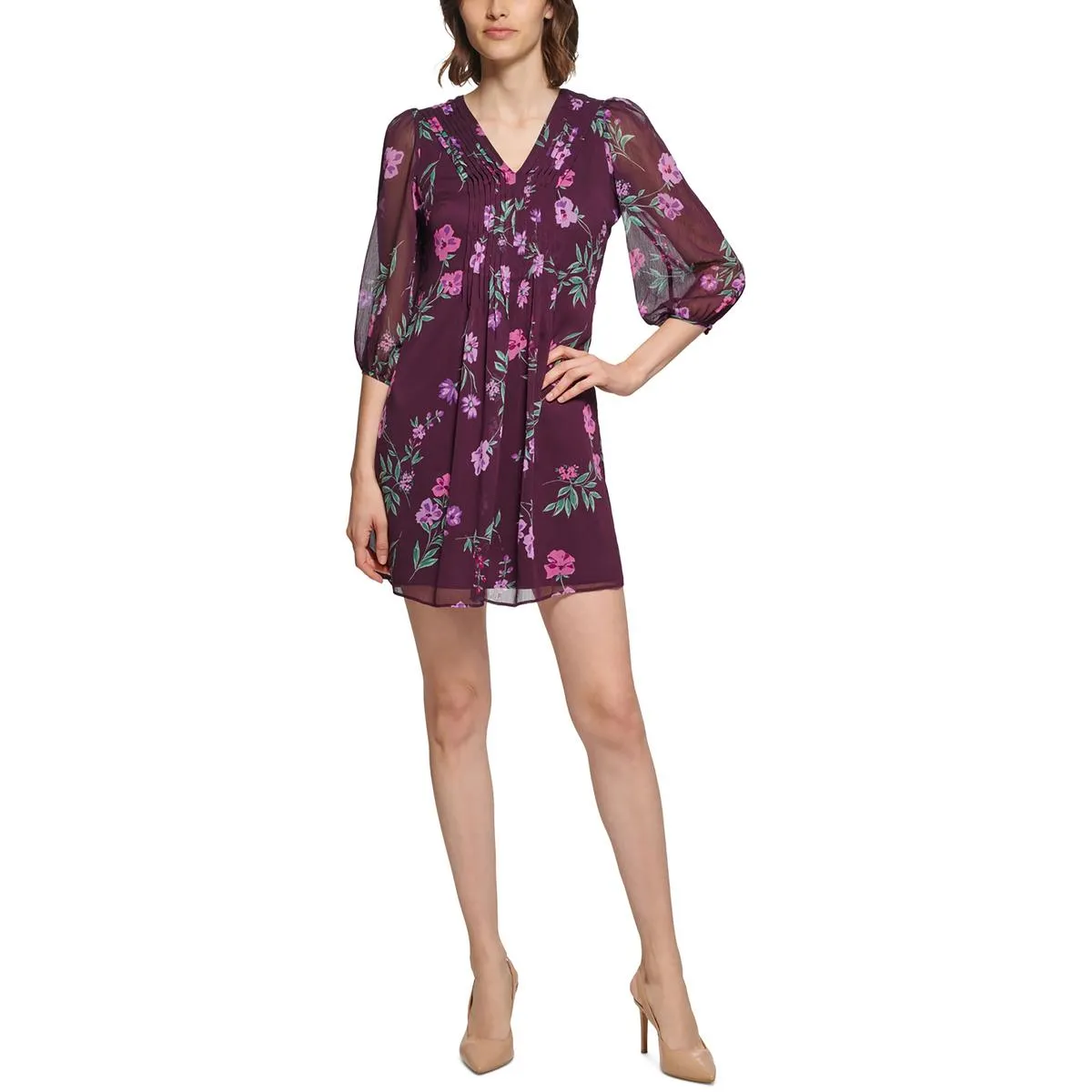 Womens V-Neck Mini Shift Dress
