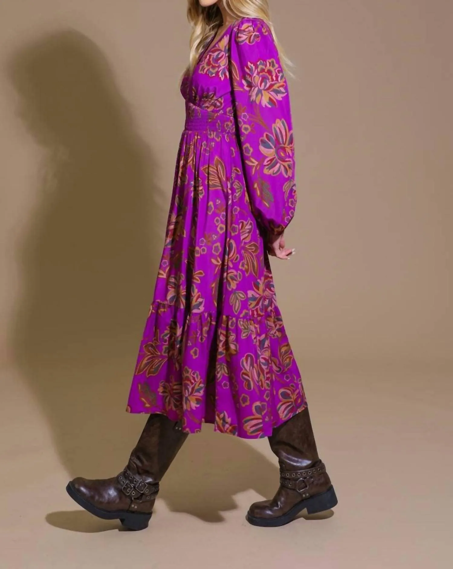 Woven Midi Dress In Purple