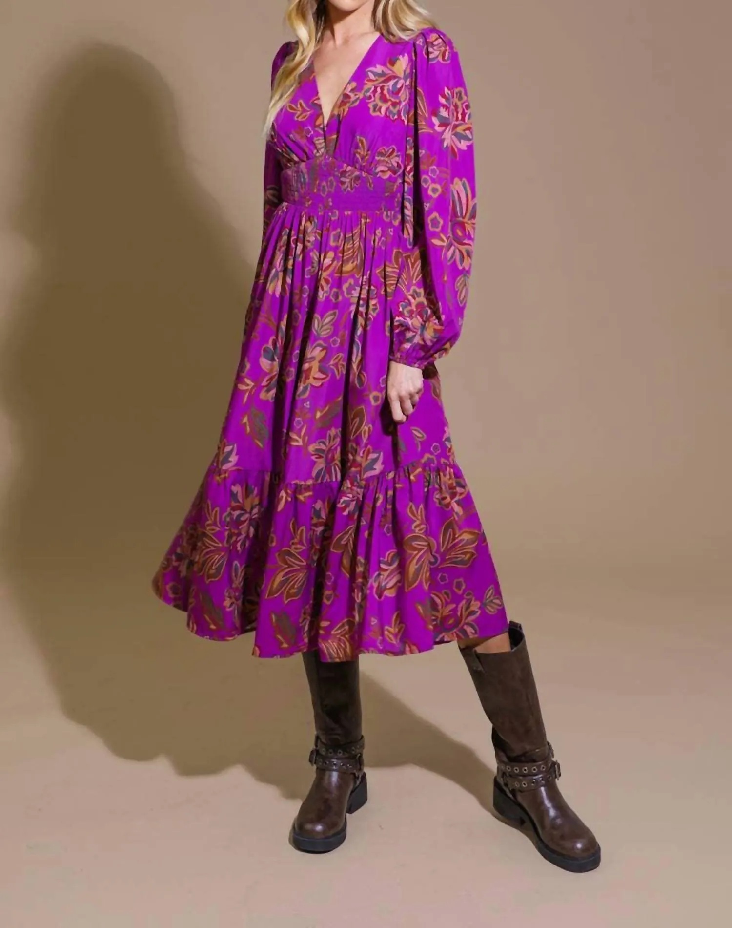 Woven Midi Dress In Purple