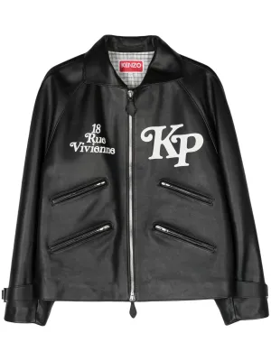 X Verdy Logo-Print Leather Jacket winter jackets clearance