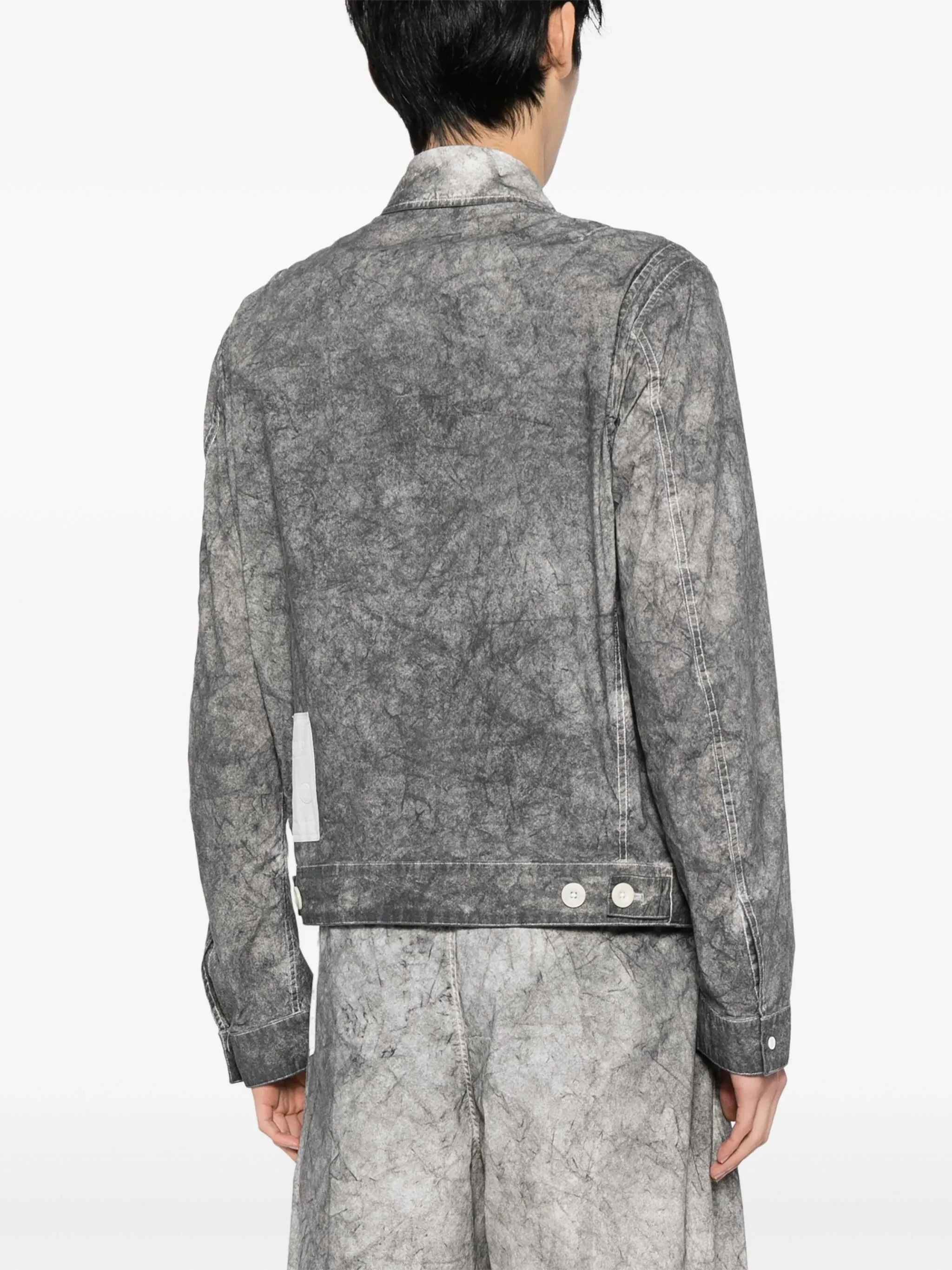 Zip-Up Distressed-Effect Shirt Jacket