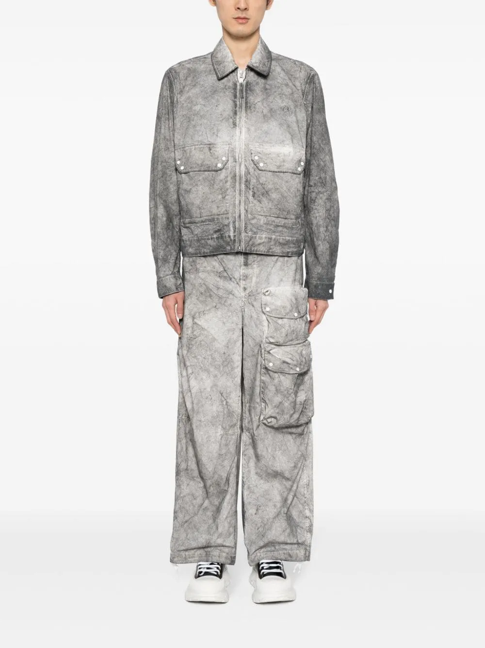 Zip-Up Distressed-Effect Shirt Jacket